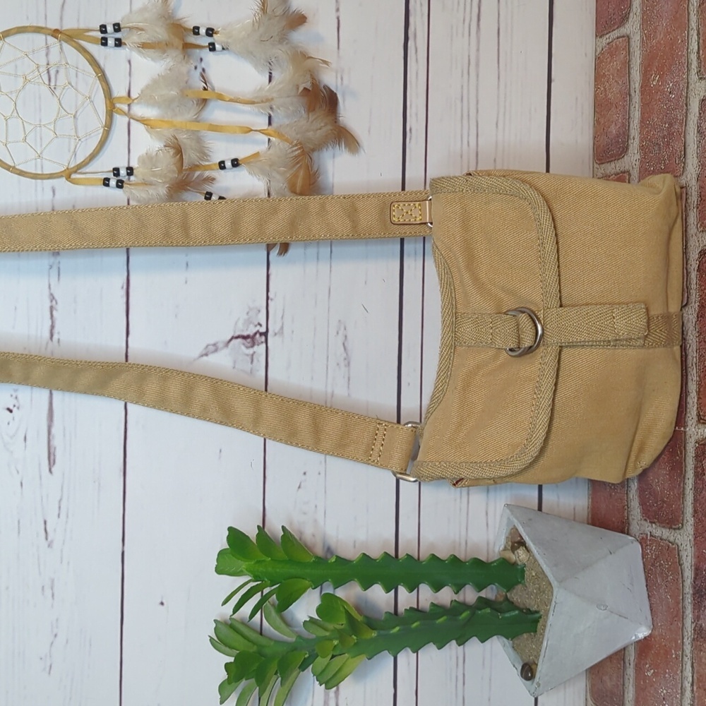 Vintage Y2K Tan Khaki Fossil Small 90's Boho Casual Canvas Crossbody Purse